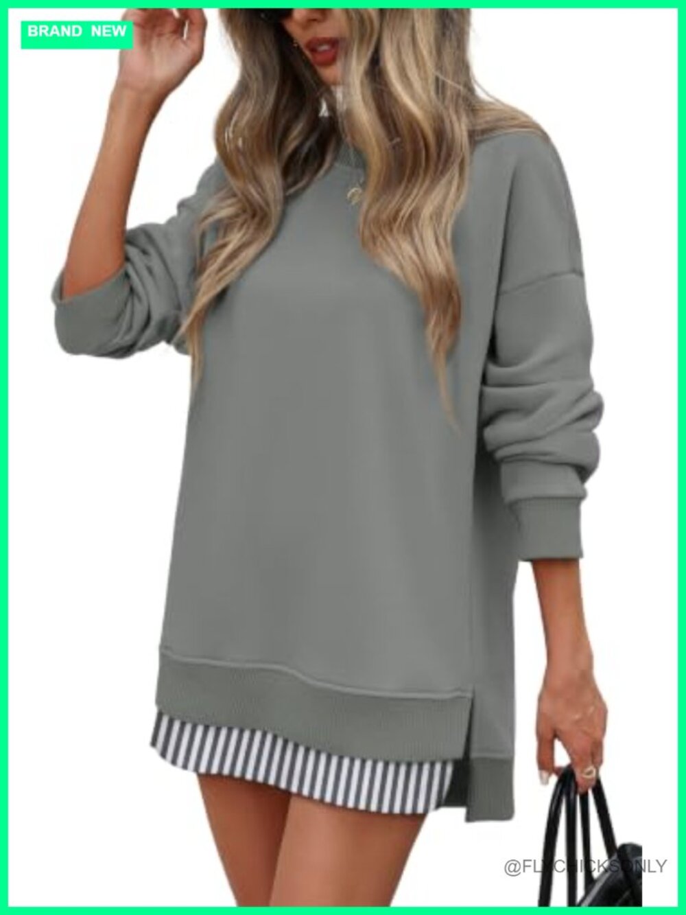 Womens Oversized Tunic Sweatshirt Crewneck Long Sleeve Pullover